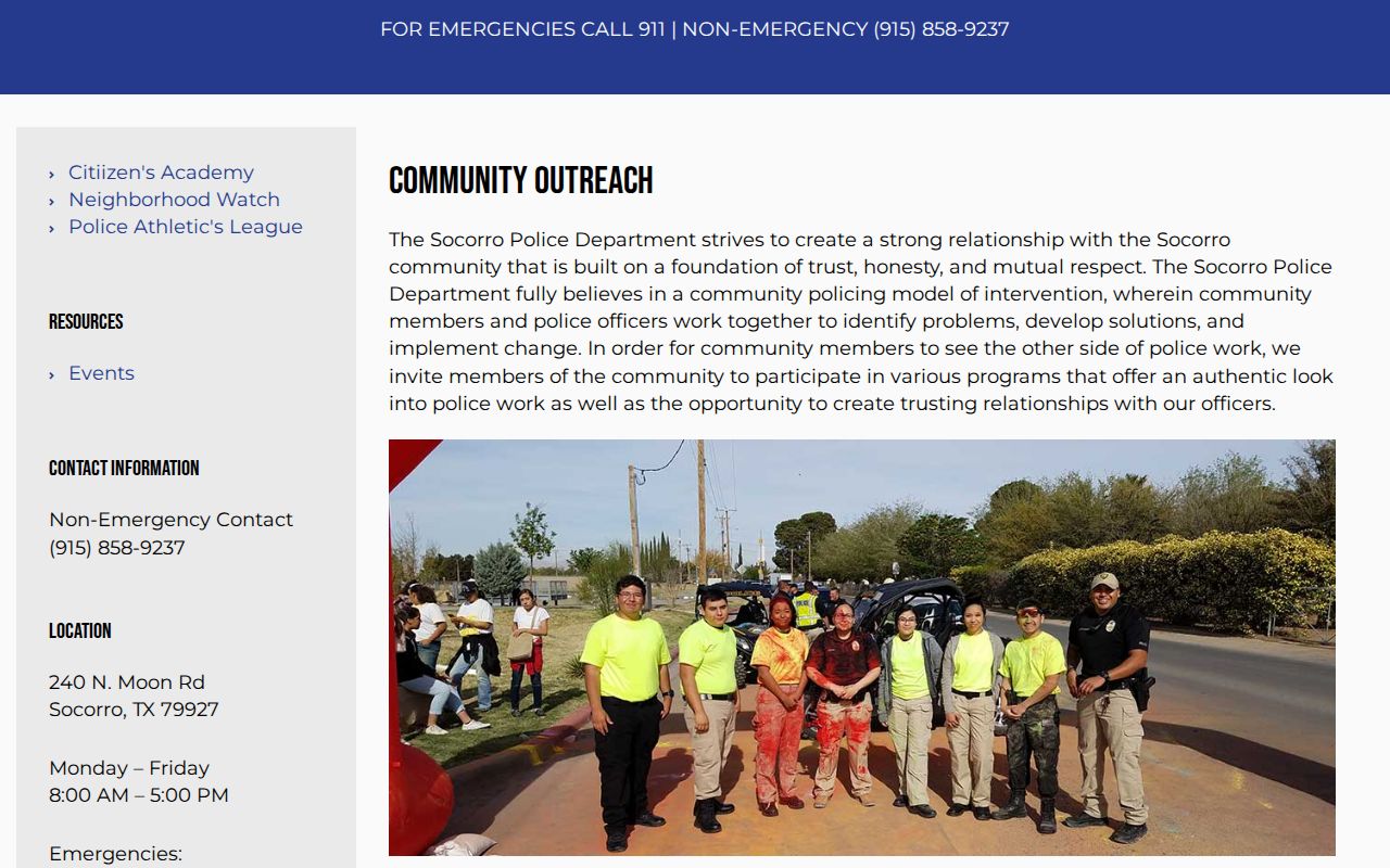 Socorro neighbors community outreach and Neighborhood Watch information