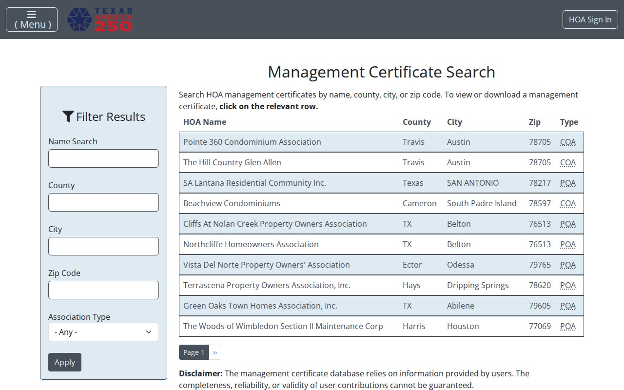 Socorro neighbors association research through the Texas HOA management certificate search